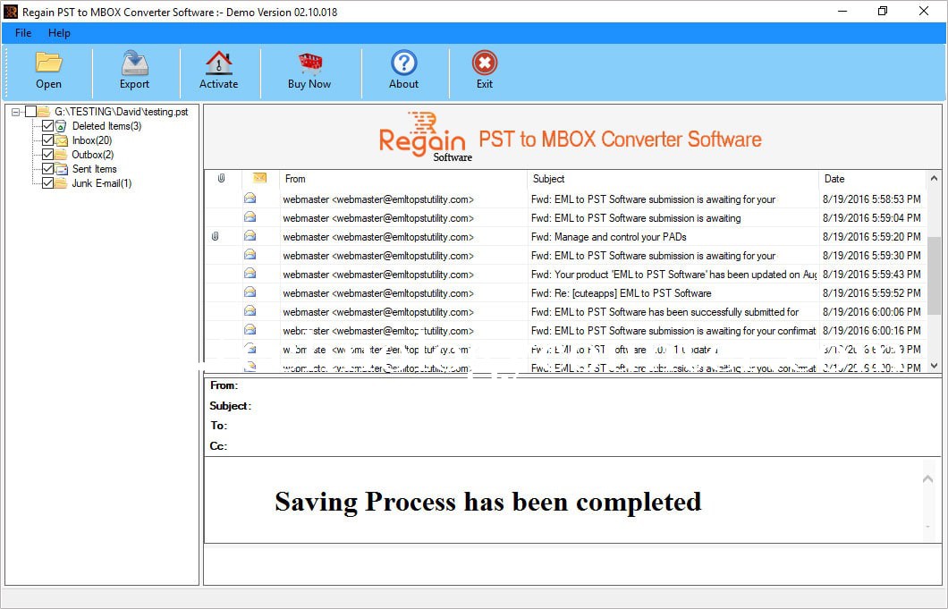 Regain PST to MBOX Converter Screenshots